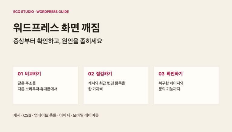 워드프레스 화면 깨짐 해결: 증상별 원인과 점검 순서