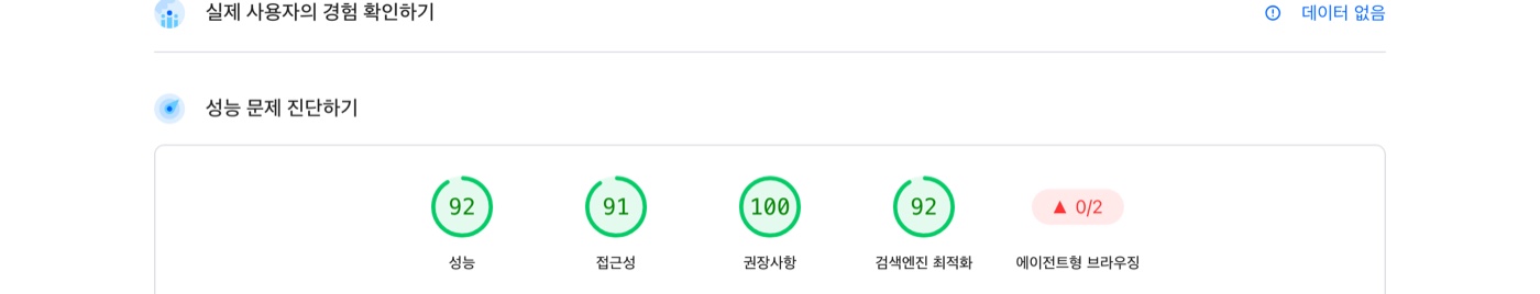 PageSpeed Insights 측정 결과